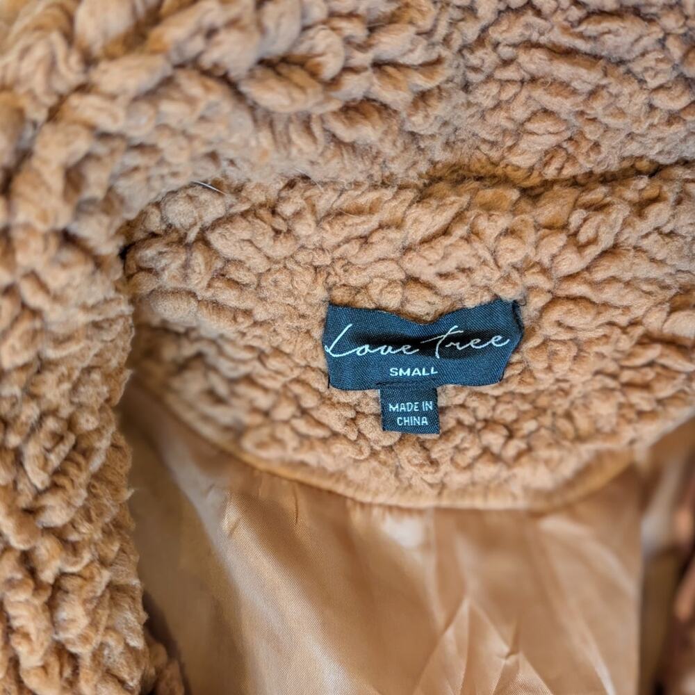 Love Tree Faux Fur Teddy Bear Coat caramel-brown oversized women's small S - Picture 3 of 6